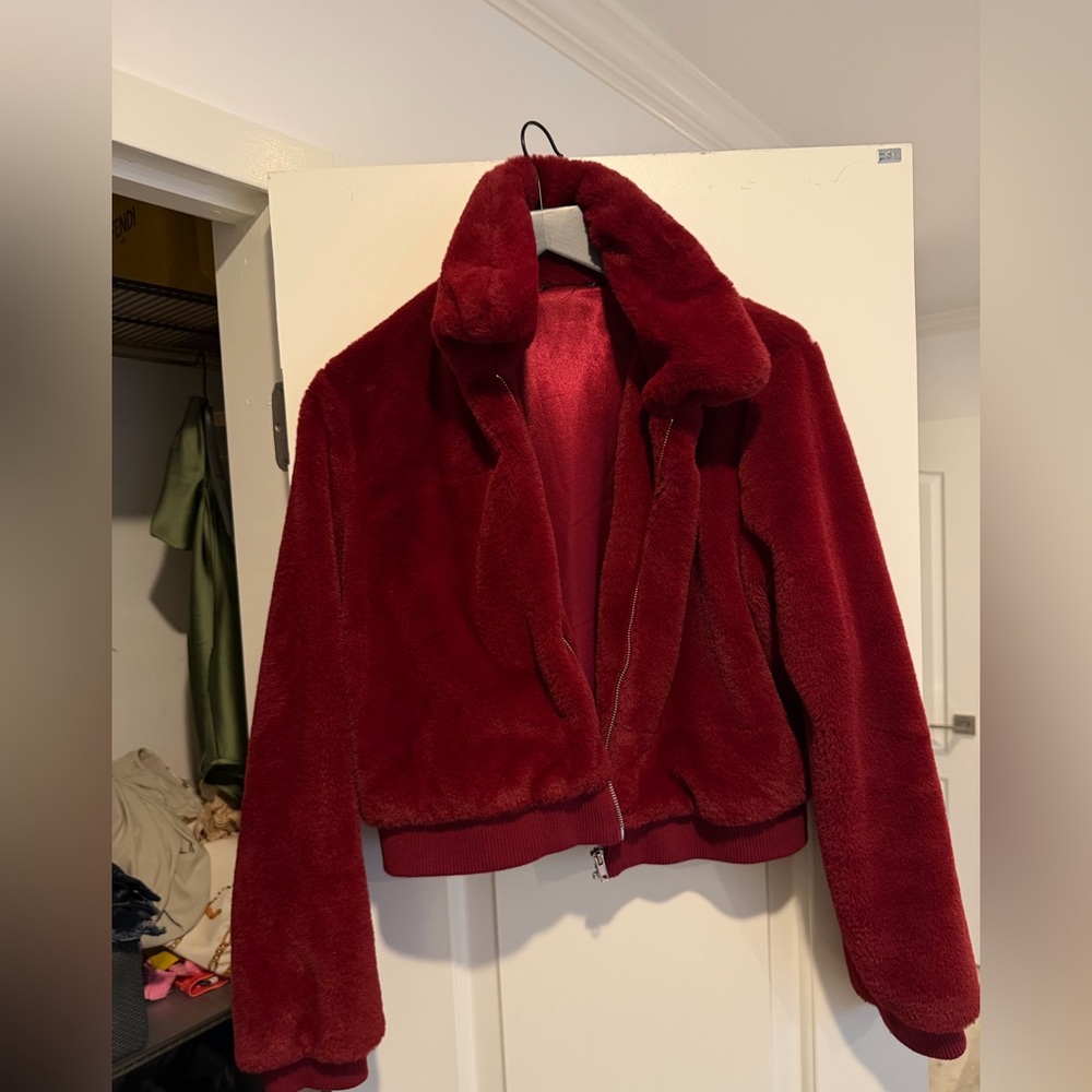 Forever 21 Women's Red Faux Fur Jacket